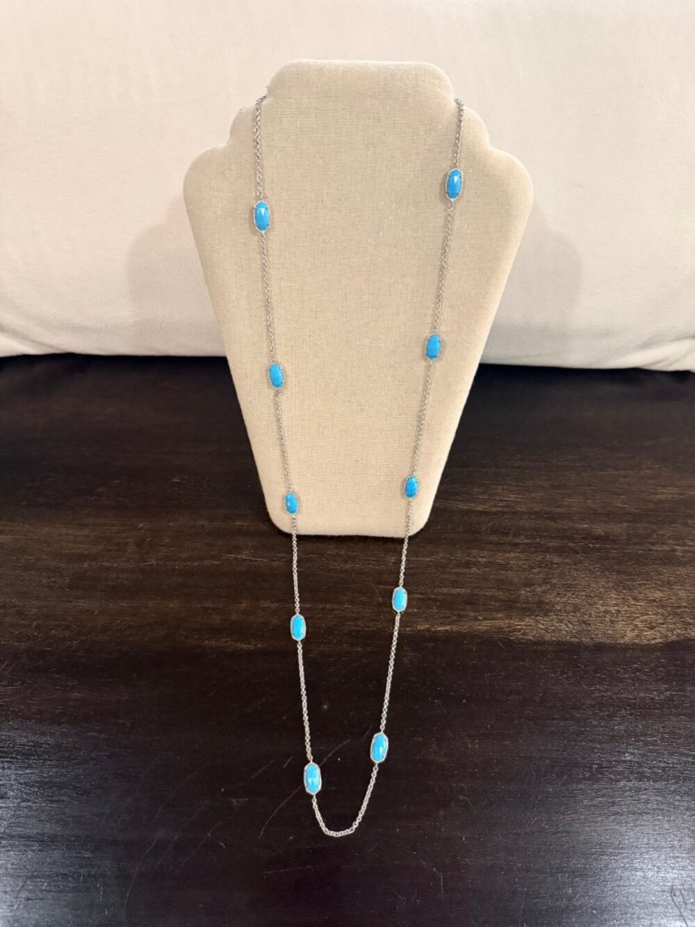 Kendra Scott Kellie Long Station Necklace Silver Turquoise - Picture 2 of 4
